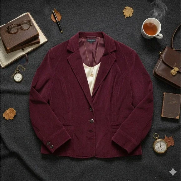 Lane Bryant Women's Velvet Velour Maroon Blazer Jacket Size 26 Dark Academia - Picture 1 of 9